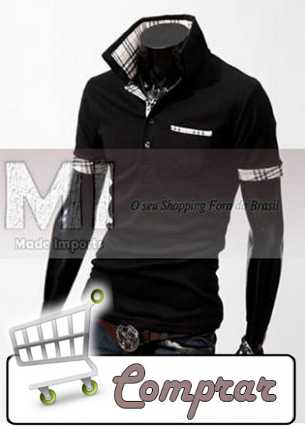 Camisa Polo Masculina Slim Fit Preta Destaque! Importada